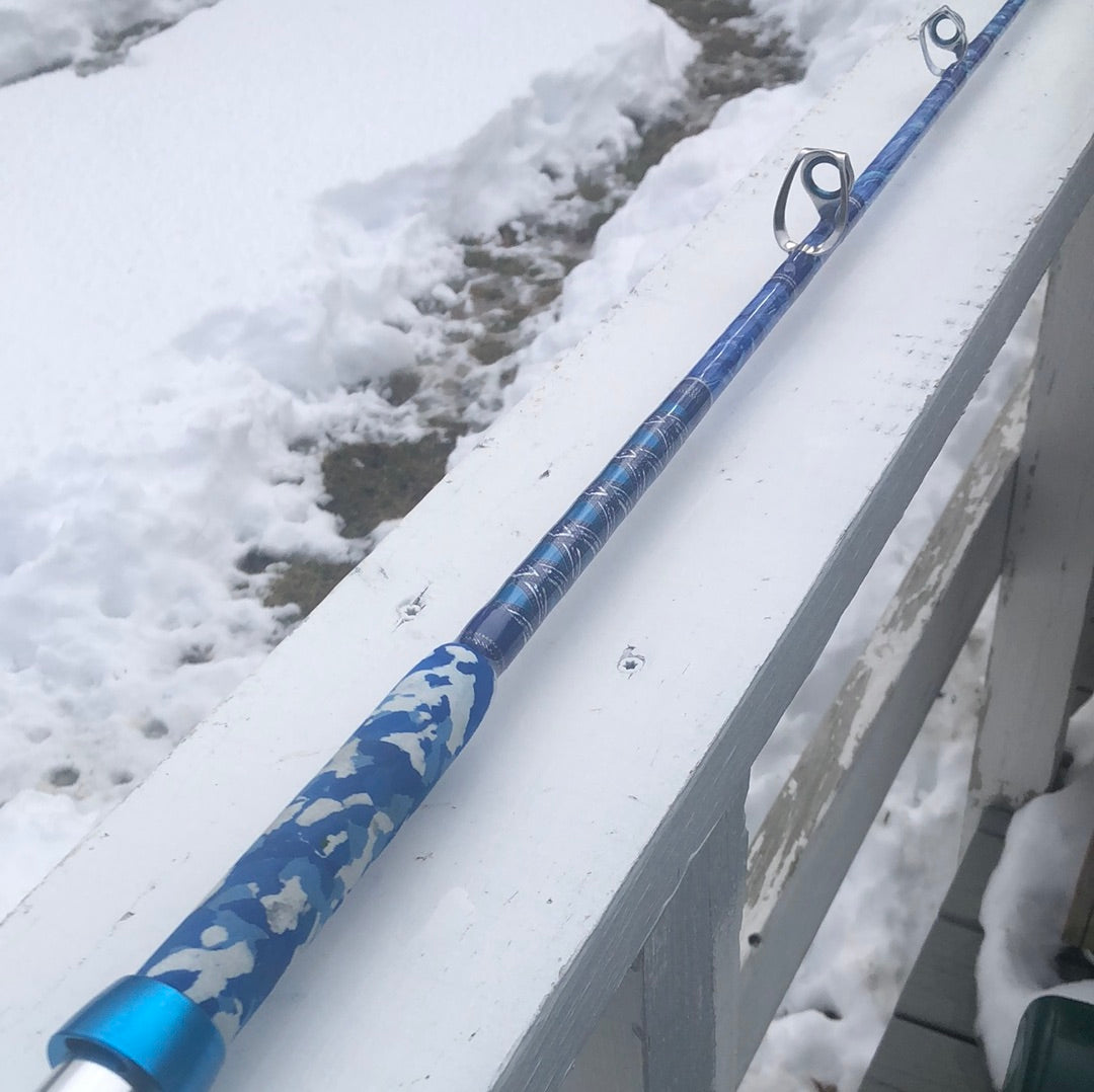 6'6'MTK Custom Spiral Wrap 20/50 Med Action blue/white. with blue
